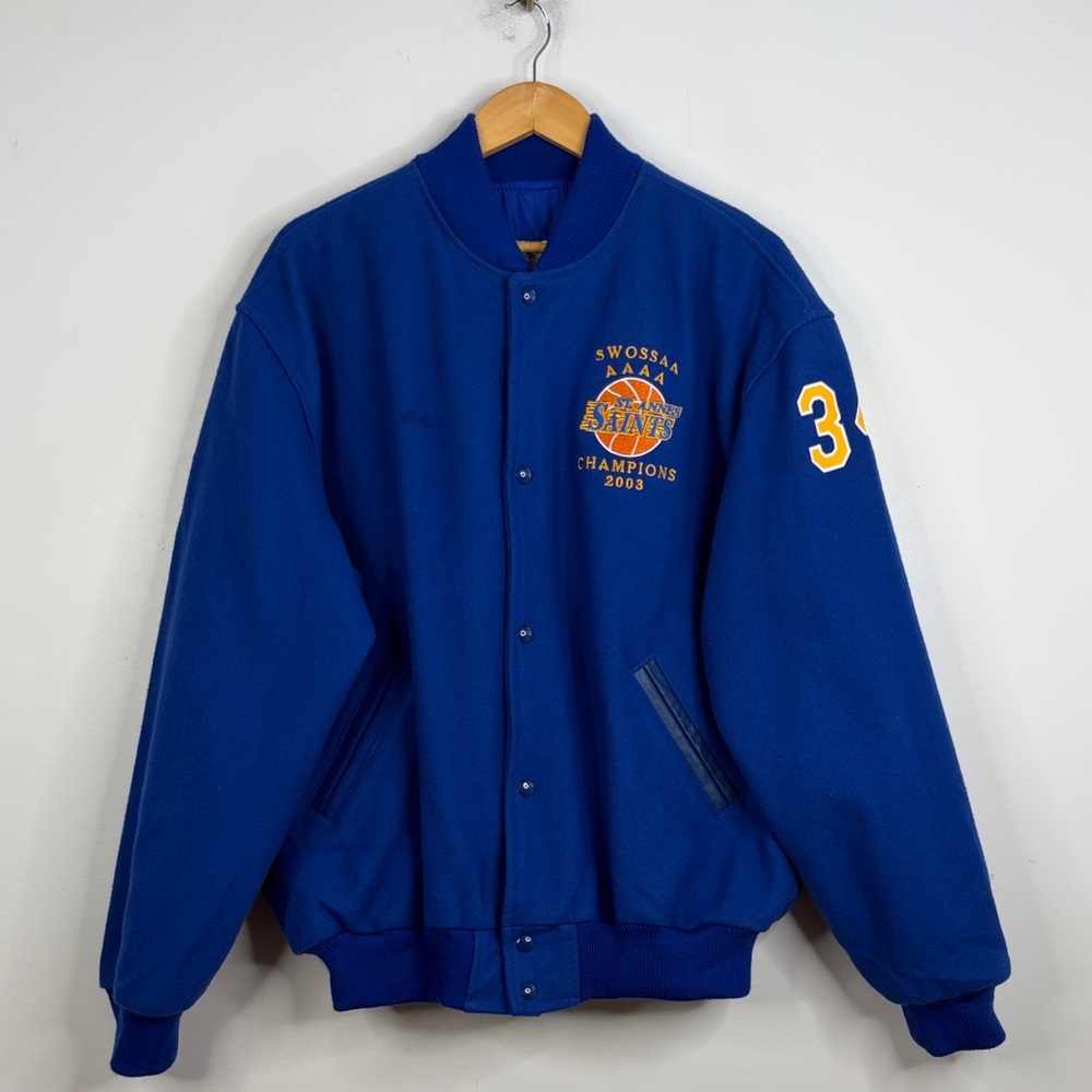 Vintage Varsity Jacket Mens XL Blue Wool Letterman Basketball Made in Canada